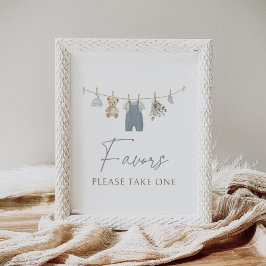 Poster Roupas de Bebê Menino Boho Azul Placa de Favors pa