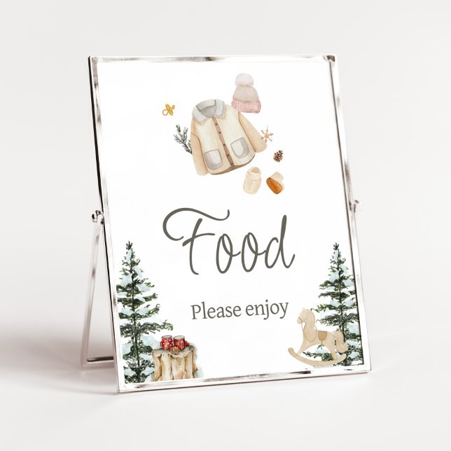 Poster Roupas de inverno É Comida Fria Fora do Chá de fra (Merry Little Winter Baby Clothes Baby Shower Food Sign)
