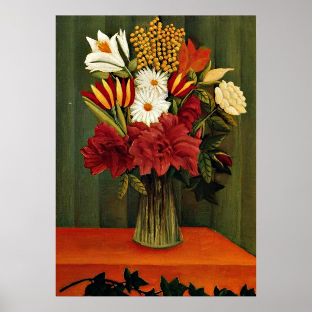 Poster Rousseau - Buquê de Flores com Fábrica de Ivy (Frente)