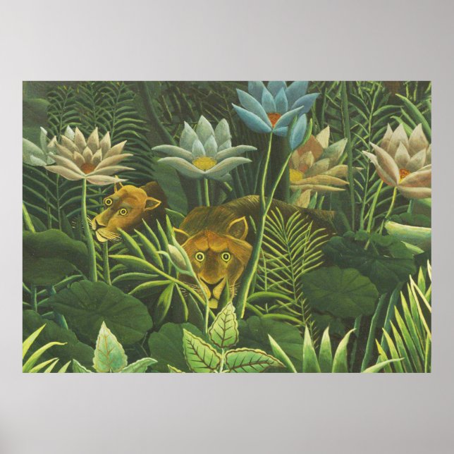 Poster Rousseau Jungle Tropical Lion Art Print Foliage (Frente)