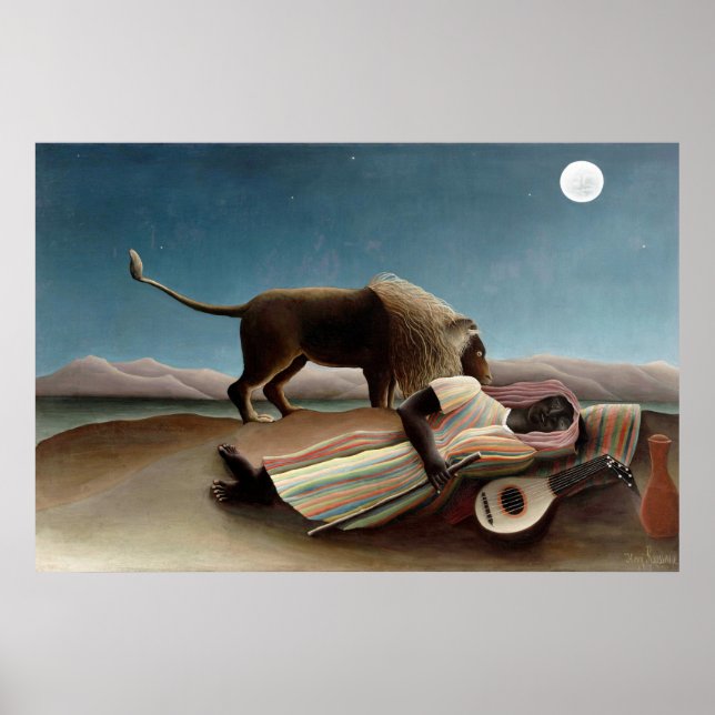 Poster Rousseau Sleeping Gypsy Lion Painting (Frente)