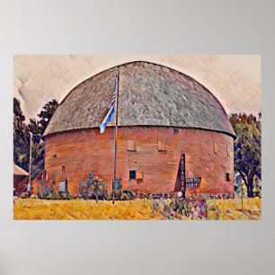 Poster Route 66 Arcadia Round Barn Oil Painting