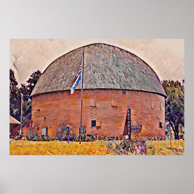 Poster Route 66 Arcadia Round Barn Oil Painting (Frente)