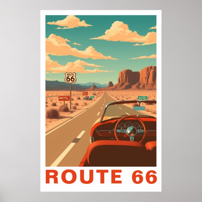 Poster Route 66 Classic Road Trip Travel Art (Frente)