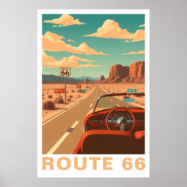 Poster Route 66 Classic Road Trip Travel Art (Frente)
