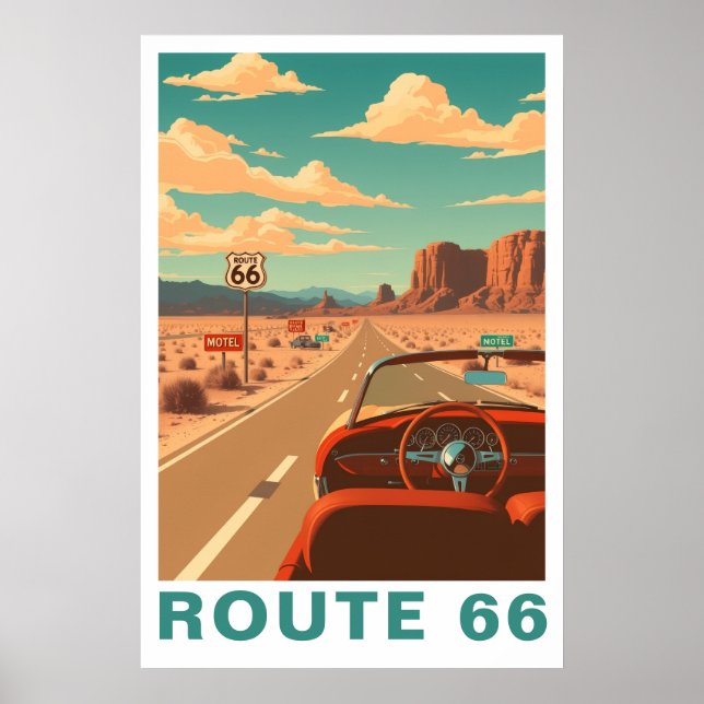 Poster Route 66 Classic Road Trip Travel Art (Frente)