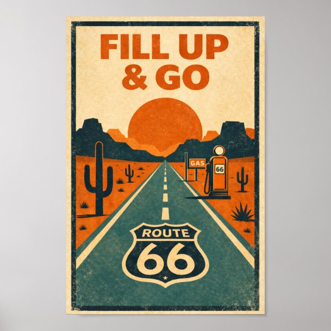 Poster Route 66 Fill Up & Go Desert Litho (Frente)