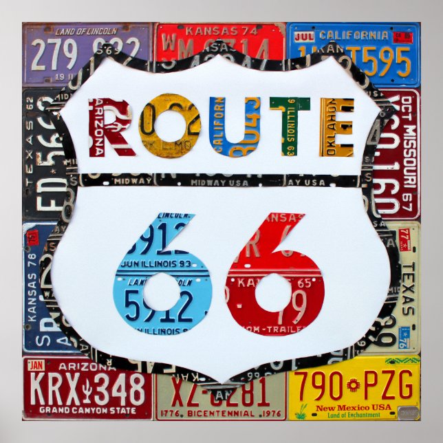 Pôster Route 66 License Plate Art de Design Turnpike (Frente)