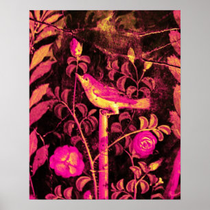 Poster ROUXINOL COM ROSAS, Rosa Fuchsia Preto Amarelo