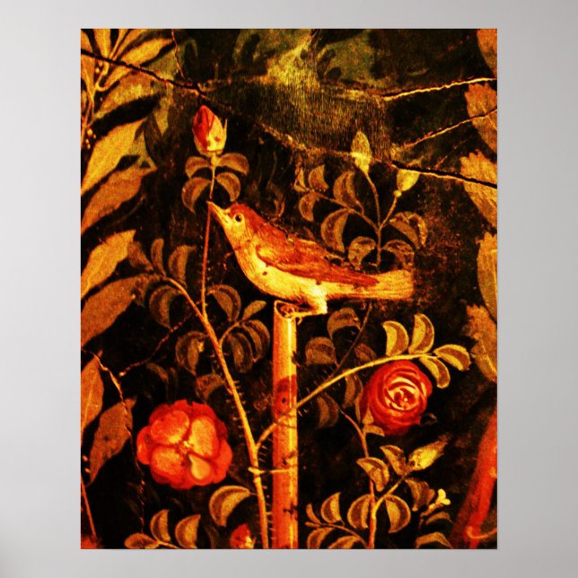 Pôster ROUXINOL COM ROSAS, Vermelho Preto Amarelo (Frente)