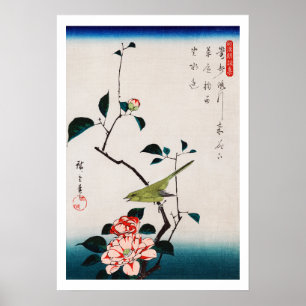 Poster Rouxinol no Ramo de Camélia, Hiroshige