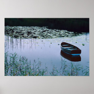 Pôster Rowboat on small lake surrounded by water