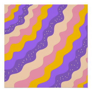 Pôster Roxo Amarelo Listra Celestial Abstrato Groovy