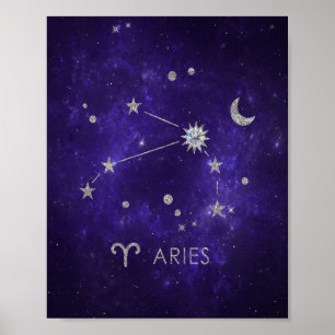 Poster Roxo Aries Zodiac Astrologia Cósmica Horoscópio