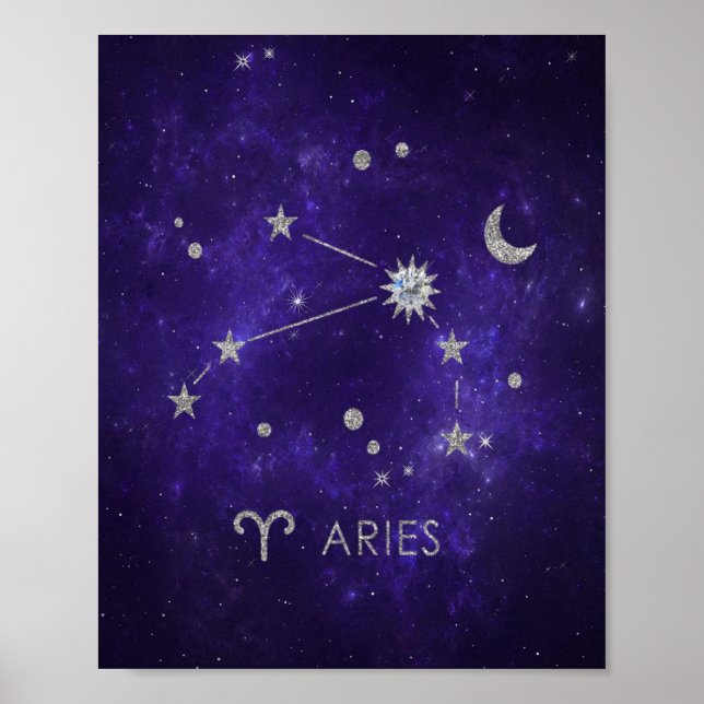 Poster Roxo Aries Zodiac | Astrologia Cósmica Horoscópio (Frente)
