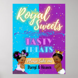Poster Roxo Azul Afro Gênero Revele Sinal Real Sweets