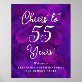Poster Roxo Cheers até 55 anos Aposentação de Aniversário