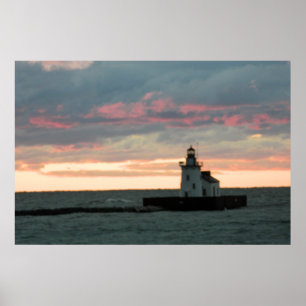 Poster roxo do por do sol & do farol (Cleveland,