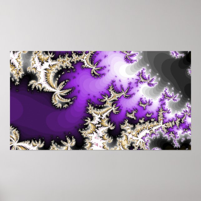 Poster Roxo, Dourado, Fractal Prateado (Frente)