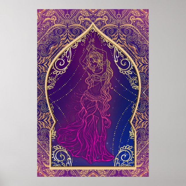 Pôster Roxo & Dourado Glam Dança do Ventre Marroquina Ára (Frente)