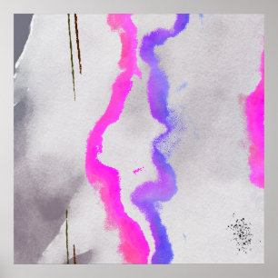 Poster Roxo E Rosa Abstrato Aquarela
