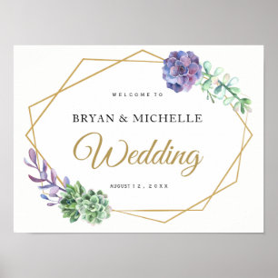 Poster Roxo e sinal de boas-vindas do casamento do ouro