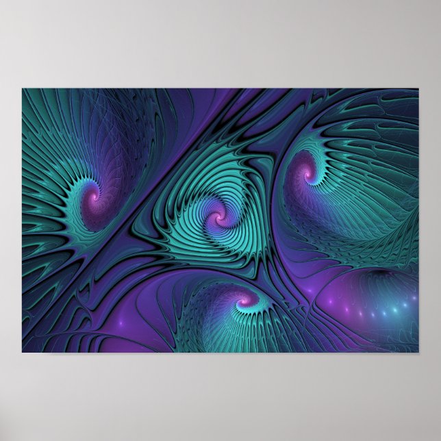 Poster Roxo encontra Arte Fractal abstrato Turquesa moder (Frente)