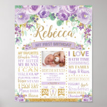 Roxo Floral 1º Aniversário Marco de Nascimento Est