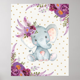 Poster Roxo Floral Elephant Nursery Art Boho