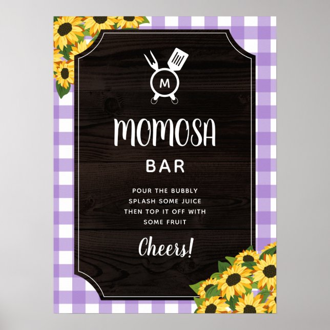 Poster Roxo Gingham Sunflower Monograma Bar Momosa (Frente)