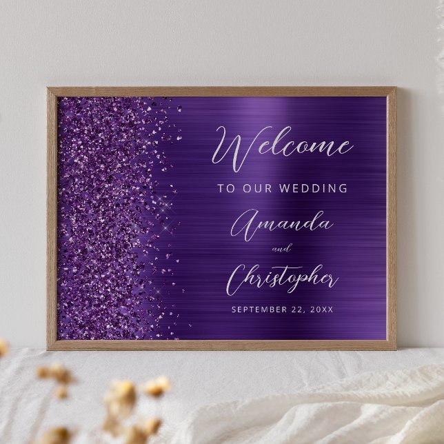 Poster Roxo Glam Glitter Script Casamento Bem-Vindo (Criador carregado)