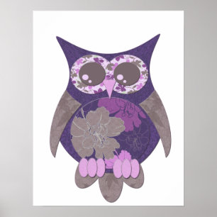 Poster Roxo Hibiscus Owl