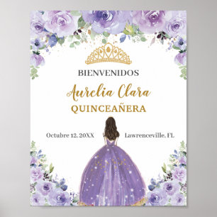 Poster Roxo Lilás Floral Garota Quinceañera Boas-Vindas