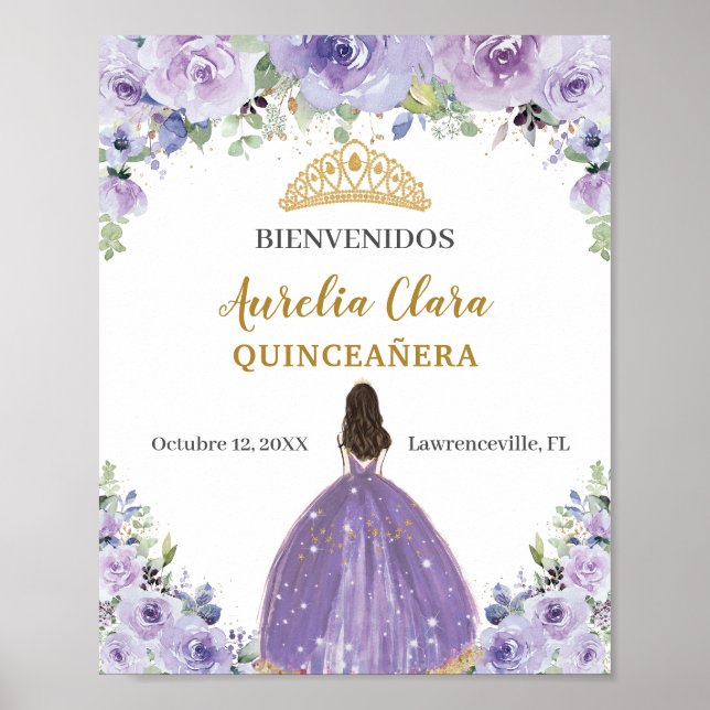 Poster Roxo Lilás Floral Garota Quinceañera Boas-Vindas (Frente)