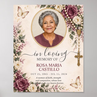 Poster Roxo Marfim Floral Foto Memorial Católico