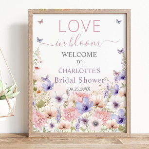 Poster Roxo Rosa Borboletas de Flores Silvestres Amor em 