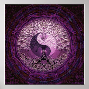 Poster Roxo Yin Yang com Árvore da Vida
