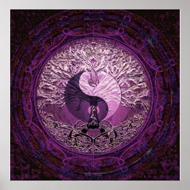 Poster Roxo Yin Yang com Árvore da Vida (Frente)