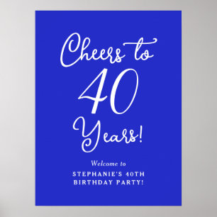 Poster Royal Blue Cheers para 40 anos de aniversário bem-