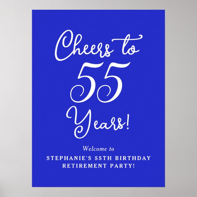 Poster Royal Blue Cheers para 55 anos de festa de aposent (Frente)