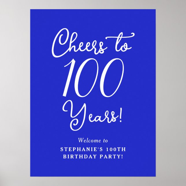 Poster Royal Blue Cheers to 100 Anos Aniversário Bem-vind (Frente)