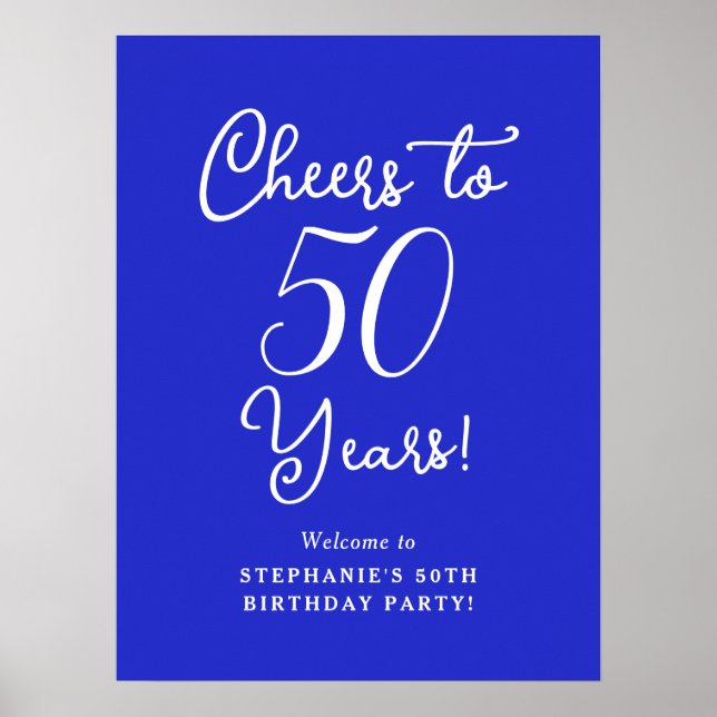 Poster Royal Blue Cheers to 50 Anos Aniversário Bem-vindo (Frente)
