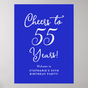 Poster Royal Blue Cheers to 55 Anos Aniversário Bem-vindo