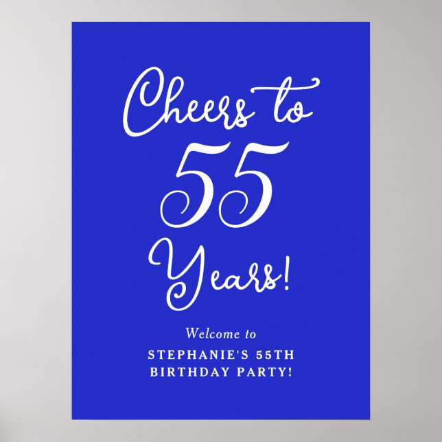 Poster Royal Blue Cheers to 55 Anos Aniversário Bem-vindo (Frente)