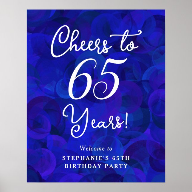 Poster Royal Blue Cheers to 65 Anos Aniversário Bem-vindo (Frente)