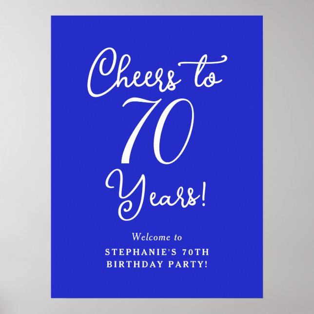 Poster Royal Blue Cheers to 70 Anos Aniversário Bem-vindo (Frente)