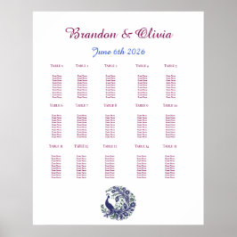 Poster Royal Blue Peacock Wedding Seating Chart