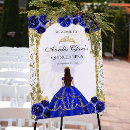 Poster Royal Blue Princess Floral Quinceañera Birthday