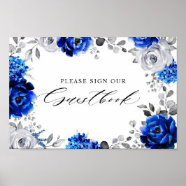 Poster Royal Blue White Silver Floral - Sinal do nosso Gu