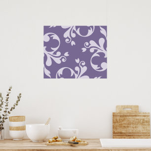 Pôster Royal Damask, Ornaments, Swirls - Branco roxo